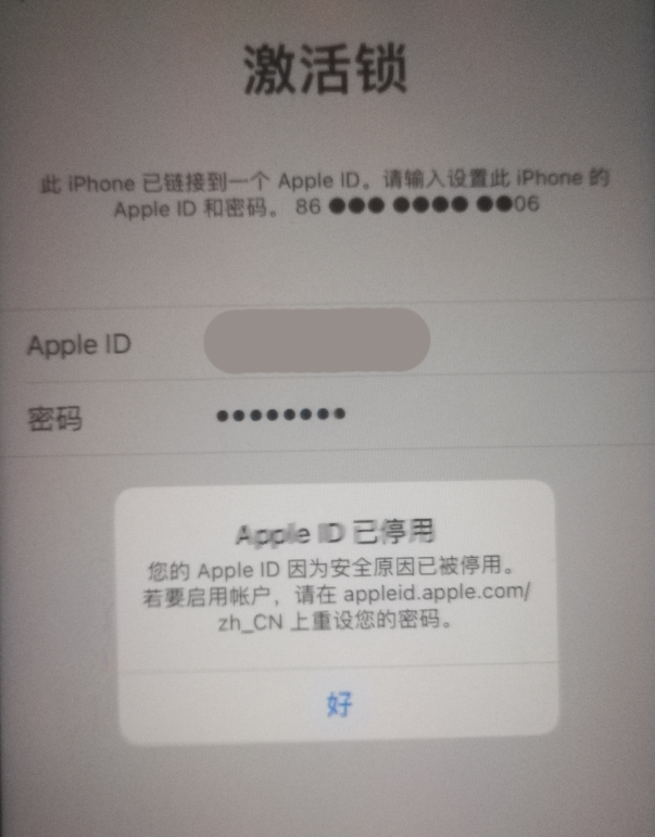 青浦苹果手机维修分享iPhone 12 出现提示“Apple ID 已停用”怎么办 